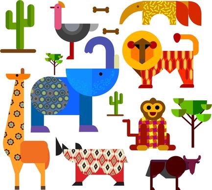africa animals and plants design with geometric flat