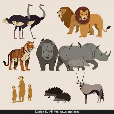 africa animals icons colored classical sketch