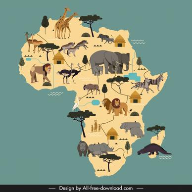 africa background animals elements map sketch