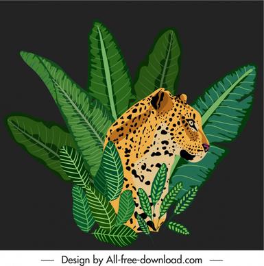 africa decor element leaves leopard sketch dark design