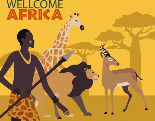 africa welcome banner tribal human wild animals decor