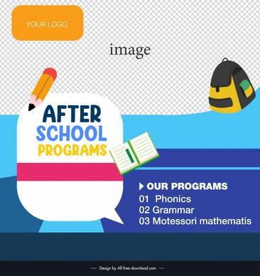 after school program banner template flat checkered education elements decor