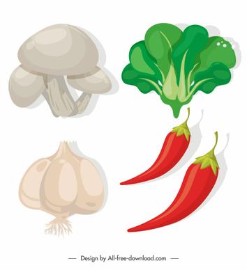agricultural vegetables icons colored classical sketch