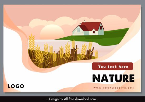 agriculture banner template bright colorful wheat house sketch