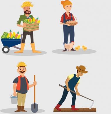 agriculture farmer icons colored cartoon design