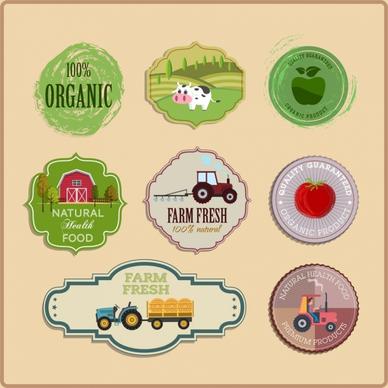 agriculture labels collection colorful circle shapes