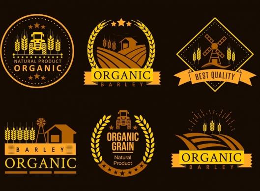 agriculture product logotypes barley field icons dark design