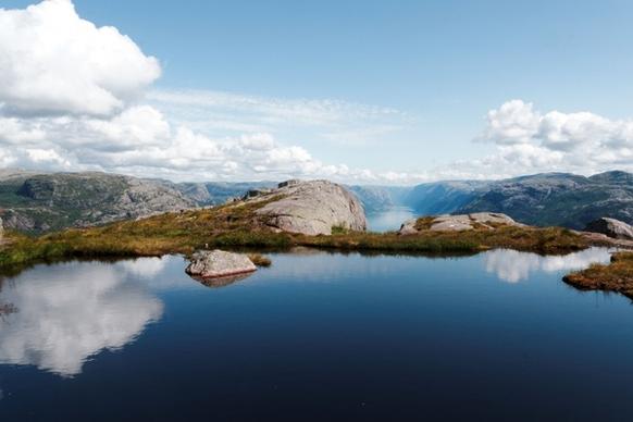 agua cloud fjord island lake landscape loch mirror