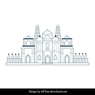 ahmedabad building architecture icon flat classical black white outline 