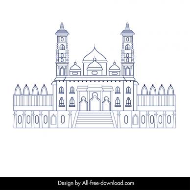 ahmedabad building architecture template flat black white outline  