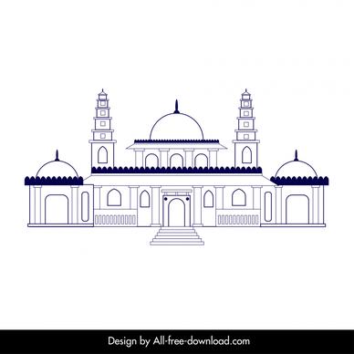 ahmedabad building architecture template flat black white outline  