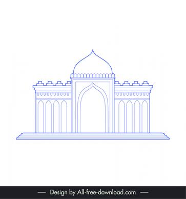 ahmedabad india architectural building icon flat blue white symmetric outline  