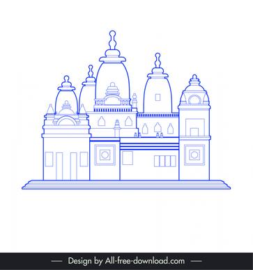 ahmedabad india architecture icon flat blue white classic outline  
