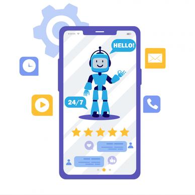  ai artificial intelligence advertising banner flat mobile phone screen robot sketch