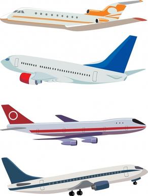airplane models icons colored modern 3d flying sketch