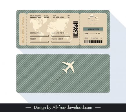 airline ticket template flat airplane global map classic