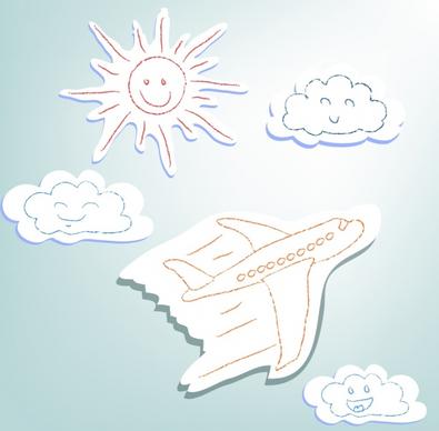 airplane flying background cute hand drawn style sketch