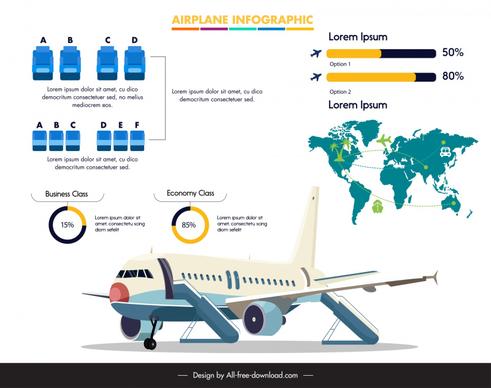 airplane infographic template modern 3d