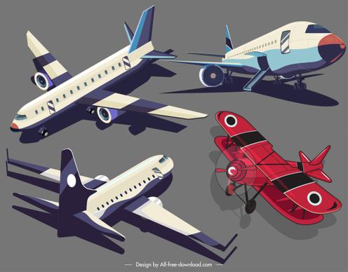 airplanes icons modern classic models sketch