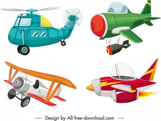 airplanes icons templates colorful motion sketch