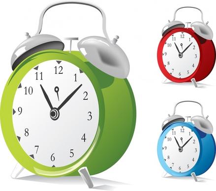 alarm clock icons shiny colored 3d design