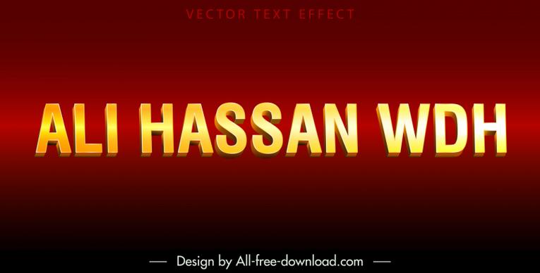 ali hassan wdh text effect backdrop golden luxury 3d design