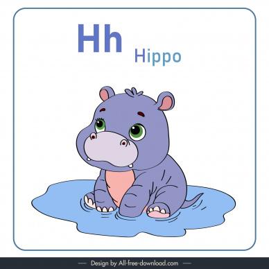 alphabet letter h design elements cute handdrawn hippo, calf