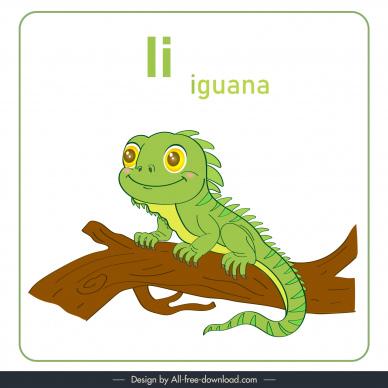 alphabet letter i design elements handdrawn iguana animal