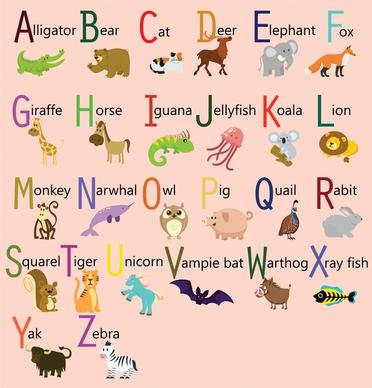 alphabet sets design with cute cartoon animals