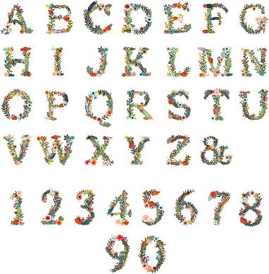 alphabet with number and flower vector