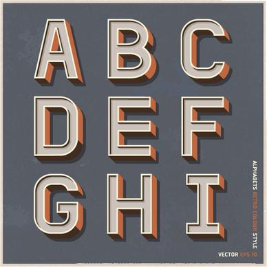 alphabets retro colour style vector