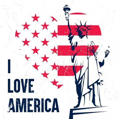 america banner heart flag elements liberty statue decor