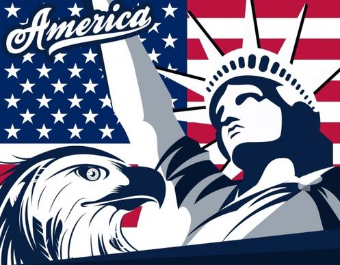america design elements flag eagle liberty statue icons