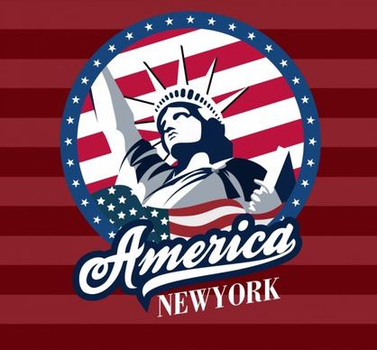 america logo design liberty statue flag texts decor