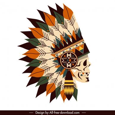 american tribal hat icon skull feather decor