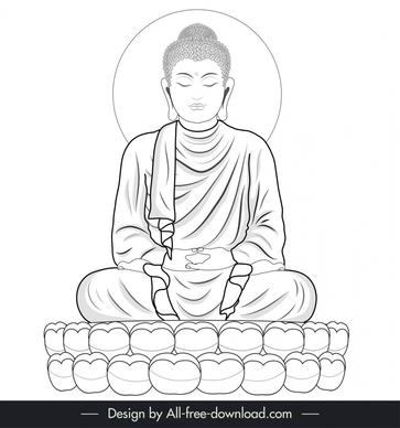 amitabha buddha illustration icon black white cartoon outline