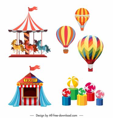 amusement design elemnets circus balloon games sketch