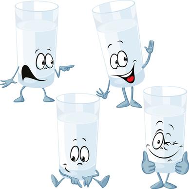 amusing glass cup cartoon characters vectors