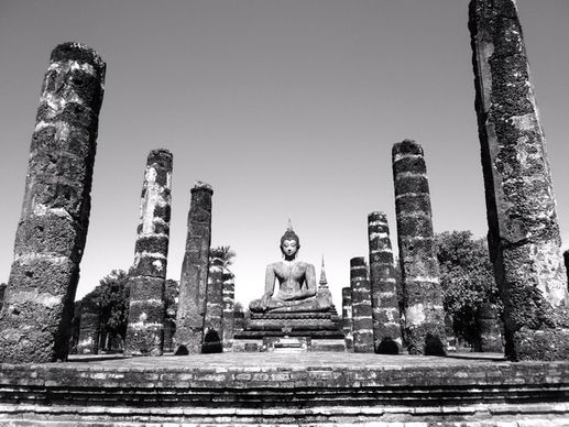 ancient architecture black and white buddhism building