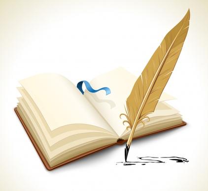 education background book feather pen icon 3d design