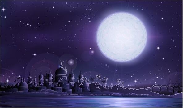 moonlight scene background sparkling dark decor cartoon design