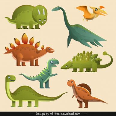 ancient dinosaur species icons colorful classical sketch