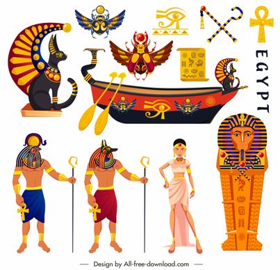 ancient egypt design elements colorful emblems characters sketch