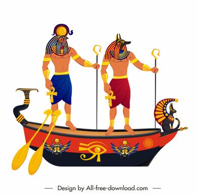 ancient egypt icon ship guards sketch colorful classic