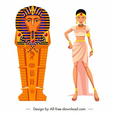 ancient egypt icons coffin maid sketch cartoon design