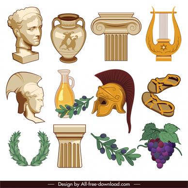 ancient greek icons objects tools plants sketch