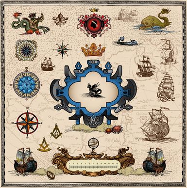 ancient voyage elements with maps vector