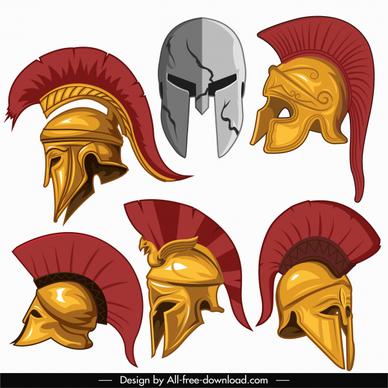 ancient warrior helmet icons colored 3d sketch