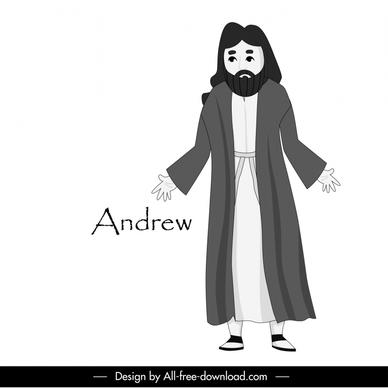 andrew apostle icon black white cartoon character outline