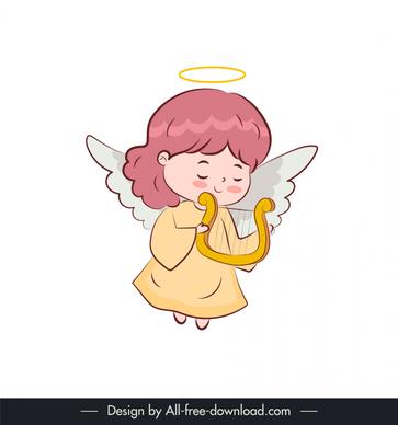  angel icon cute girl string instrument sketch cartoon character design 